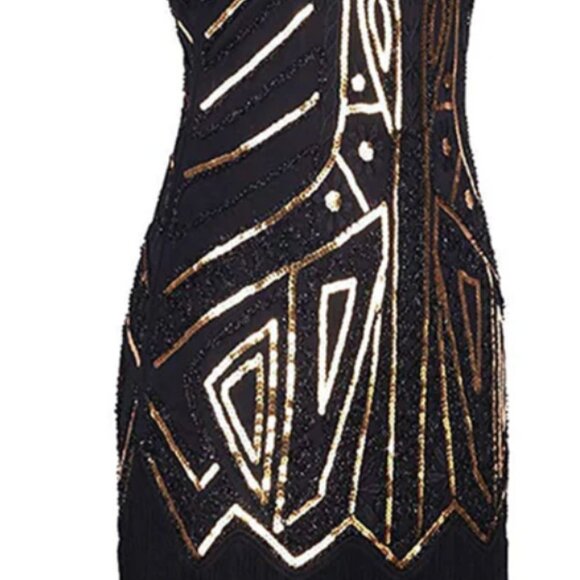 Black 1920s Sequin Fringed Flapper Dress NWOT Size S - Picture 2 of 9